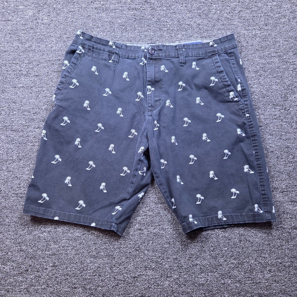 Rugby University Shorts Mens 34 Navy Blue Palm Tree Print Stretch Chino Tropical